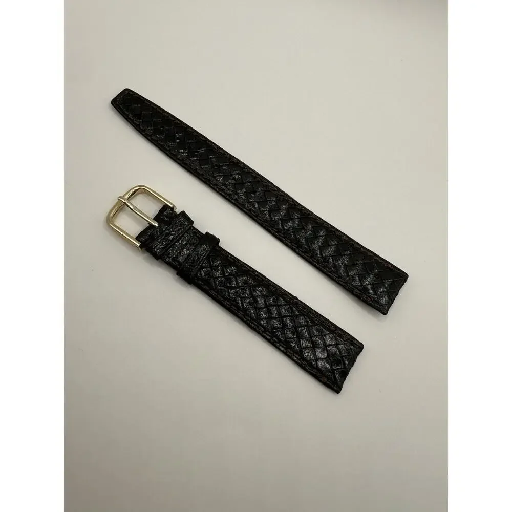 16mm KREISLER Braided Calfskin Brown NOS Vintage Watch Band & Gold-Tone Buckle